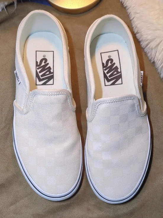 Vans Slip-On Checkerboard Sneakers - Cream/White Women's Size 6 NOW ONLY $50