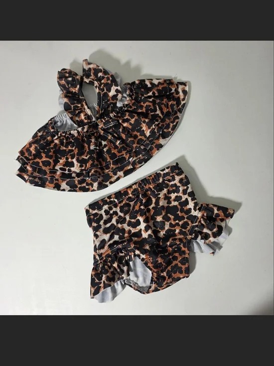 Leopard Print Two-Piece Baby Swim Set - Brown & Black