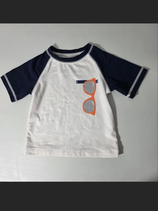 wonder nation White and Navy Kids Swim Rashguard with Orange Sunglasses Graphic