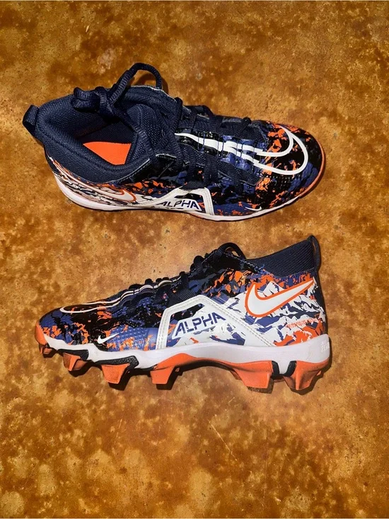 Nike Alpha Turf Cleats in Navy, Orange & White Splash