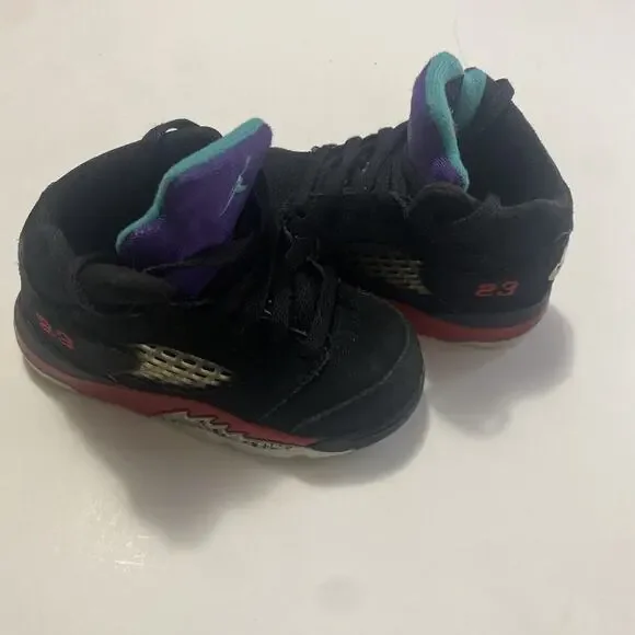 Nike Air Jordan 5 Retro “Top 3” Toddler Size 6C Black Red Purple Teal Sneakers