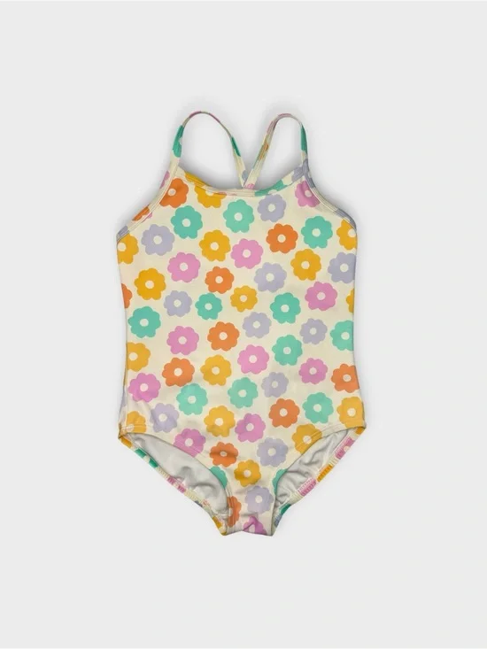 Hanna Andersson Pastel Retro Floral Pattern Cream Swimsuit