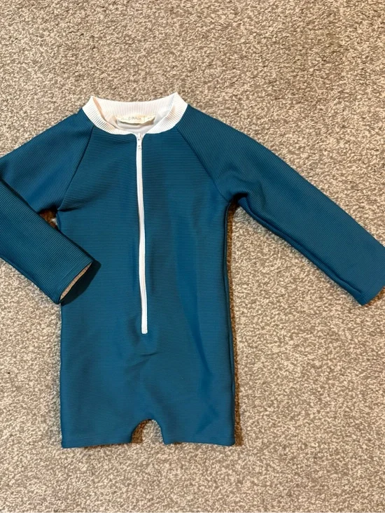 Kids Long-Sleeve Teal Front-Zip Swim Rashguard