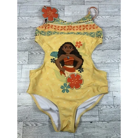 Girls Disney Swimsuit Princess Moana One‎ Piece  Swimwear Size 7/8 Flower