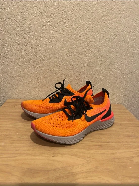 Nike Orange and Pink Flyknit Running Shoes with Black Swoosh