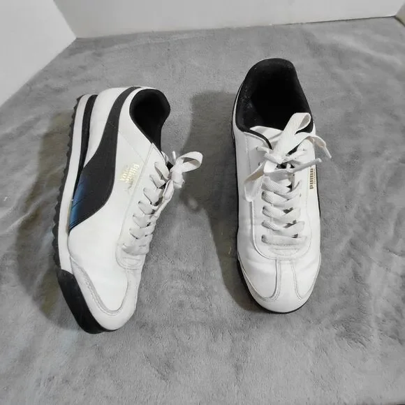 Puma Roma Basic Sneakers Womens 7 White Black Low Top Lace Up Sport Lifestyle