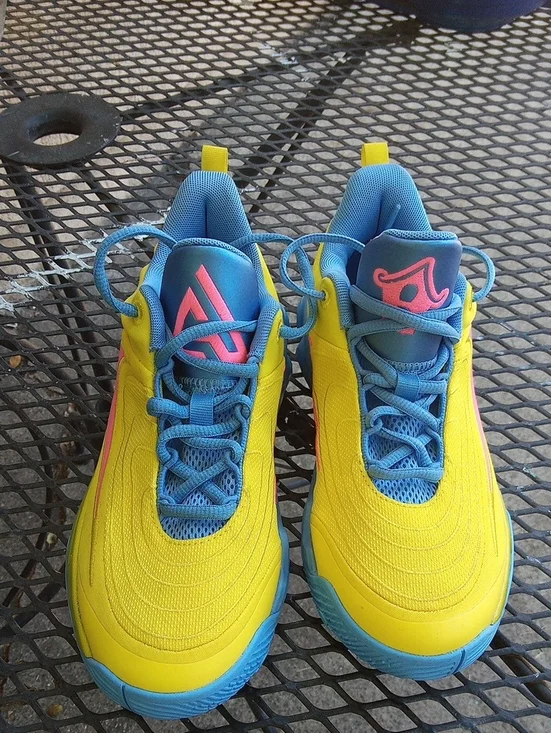 Nike Kids Yellow and Blue Lace-Up Sneakers with Pink Accents