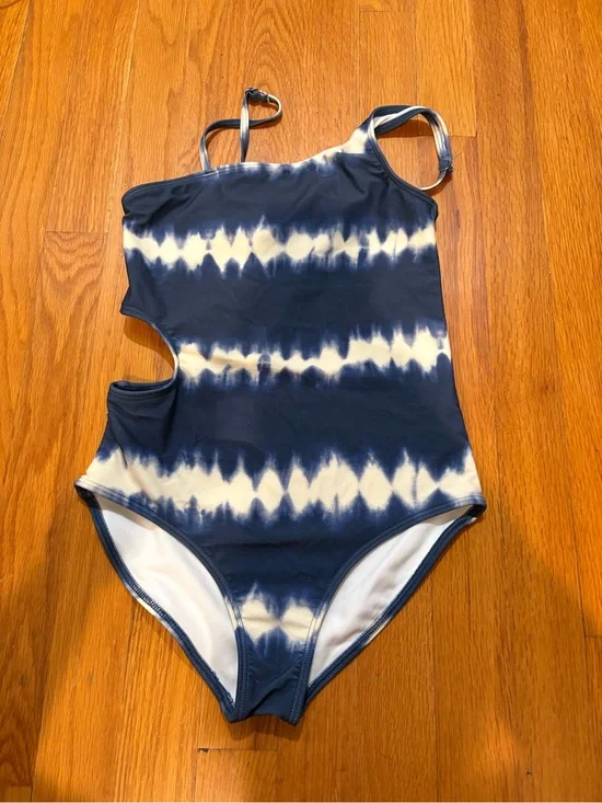 abercrombie kids Navy and White Tie-Dye One-Piece Swimsuit