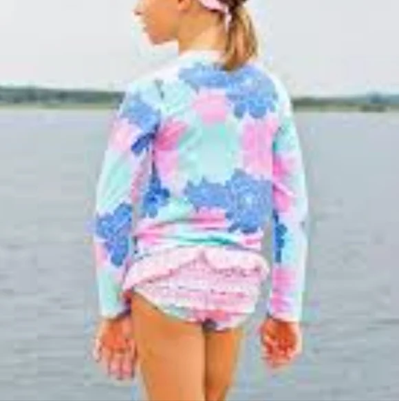 NWOT RuffleButts Girls' Sz 10 Long Sleeve Rash Guard Swim Top in Pastel Petals