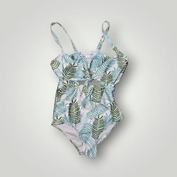 Bailey's Blossoms Tie Front Tropical Green Leaf Swimsuit 4t