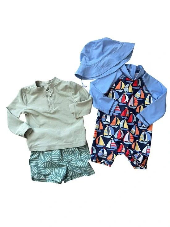 Little Me & Carters Bundle of 2 Boys 12 month Swim Rash Guard Sets