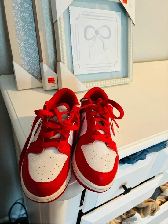 Nike Kids Red and White Low-Top Sneakers