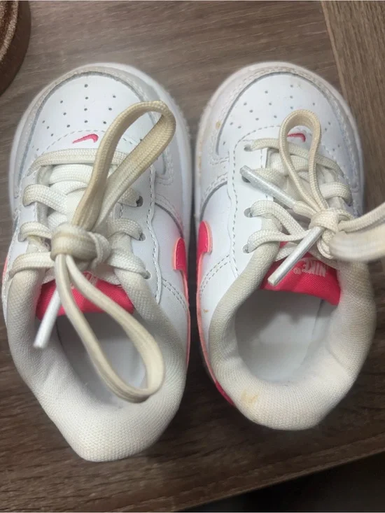 Nike Toddler White Sneakers with Pink Swoosh