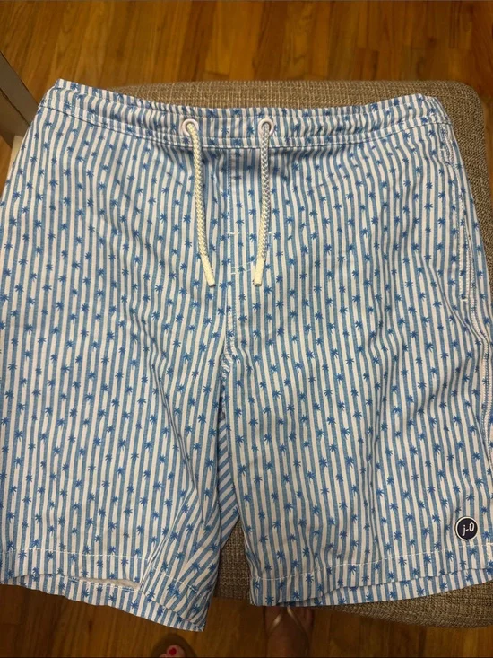 Boys Johnnie- O Blue & White  Palm Swim Trunks boys size 14