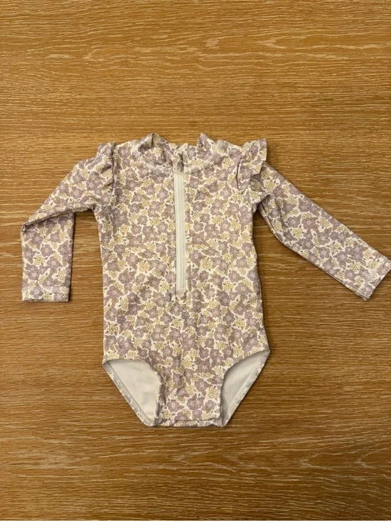 Quincy Mae Lavender Floral Zip-Front One-Piece Swim Suit 0-3 MONTH