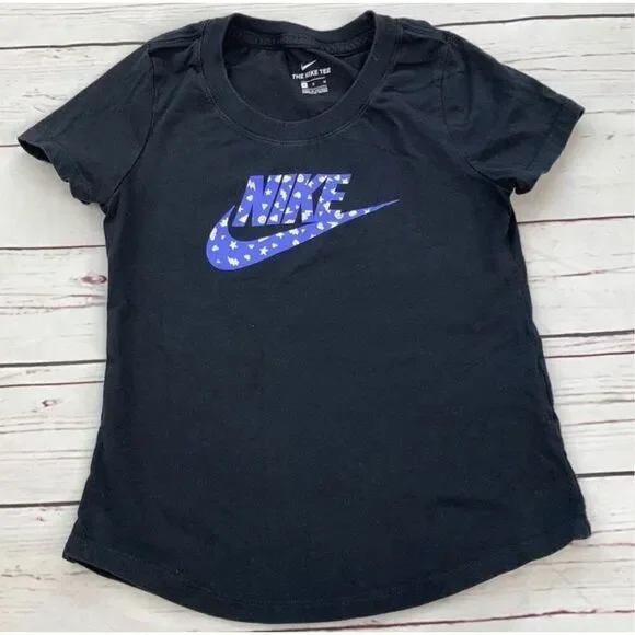 The Nike Tee Girls Black Short Sleeve Tee Purple Nike Graphic Size M