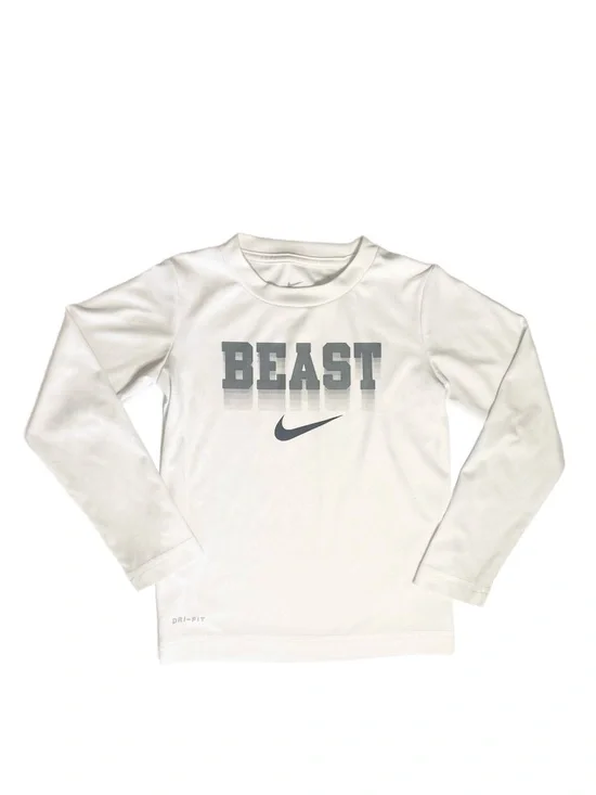 Nike White Long-Sleeve 'BEAST' Dri-Fit Performance Tee Toddler Boy 3-4 years
