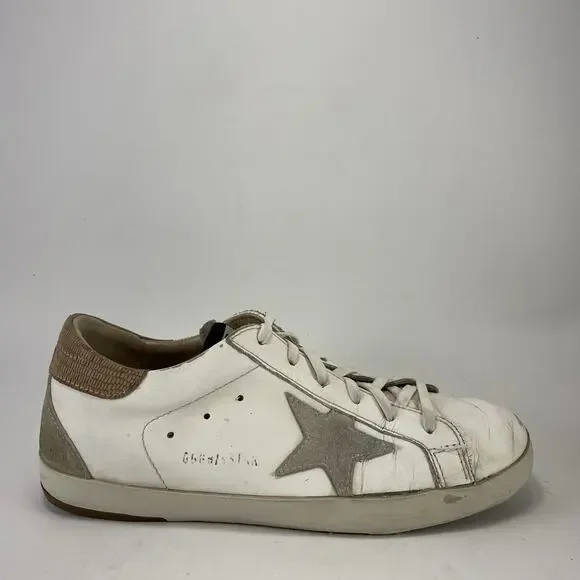 Golden Goose Super-Star White Leather Sneakers Grey Suede Star Taupe 39/9
