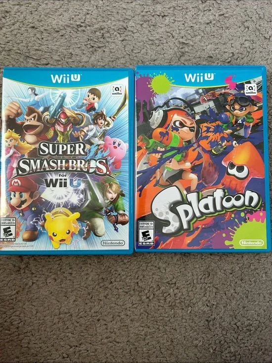 Nintendo Wii U Games — Super Smash Bros. & Splatoon (Blue Cases)
