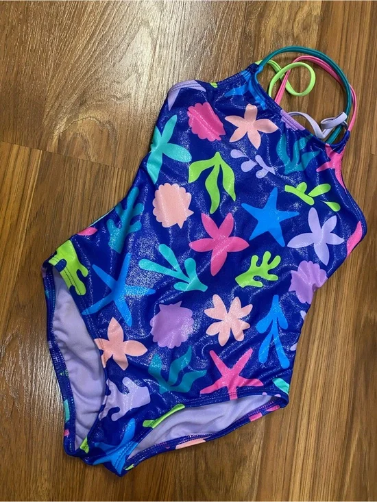 Cat & Jack Blue One-Piece Swim Suit with Multi-Color Sea Life Print