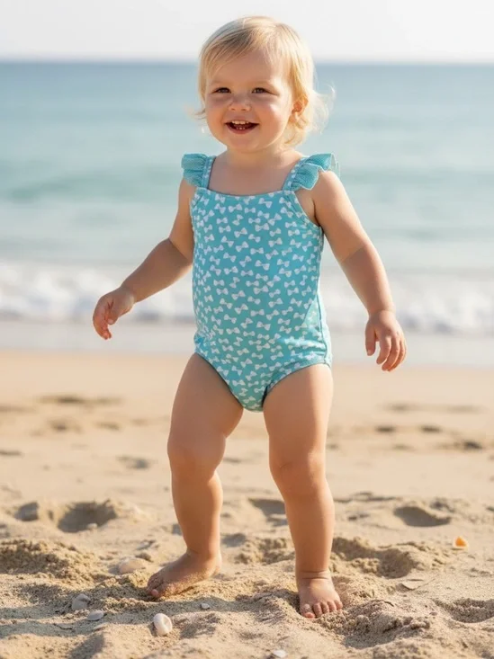 H&M Toddler Girls Bow One Piece Swimsuit Sz 2-4Y