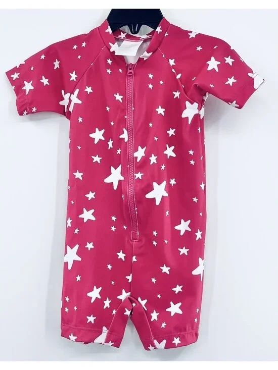 Hanna Andersson Sun One Piece Rash Guard Swim Suit 18-24 Months 80 Stars Pink