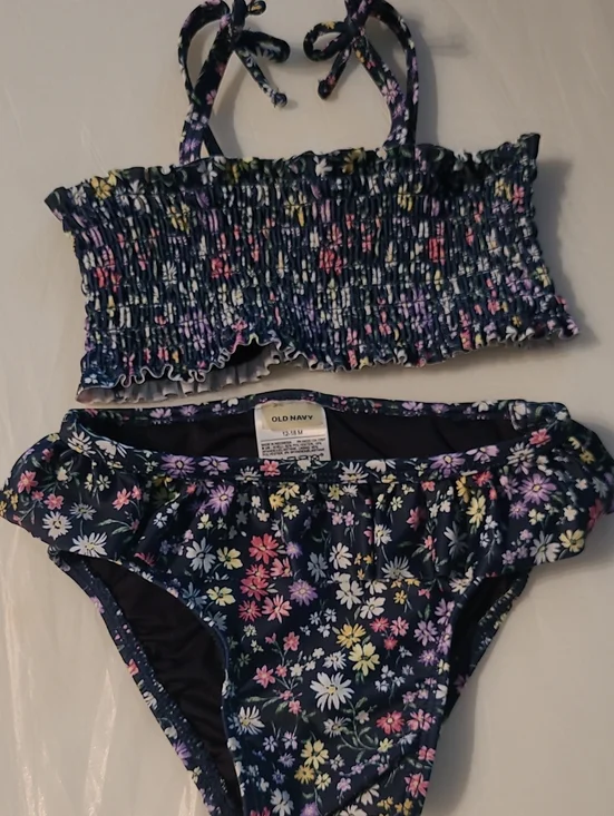 Old Navy Navy Floral Smocked Bikini Set