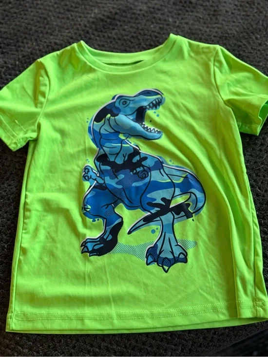 jumping beans Neon Green Tee with Blue Dinosaur Print
