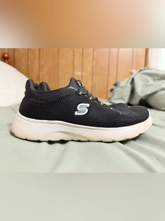 Skechers sport  Black Knit Slip-On Sneakers with White Sole