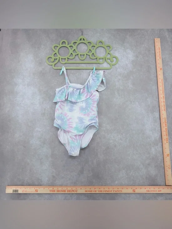 Girls One-Shoulder Ruffle Tie-Dye Swimsuit in Pastel Colors sunset sky M 10