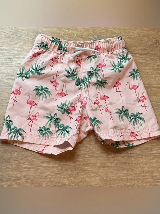 Old Navy Pink Flamingo Print Kids Swim Trunks