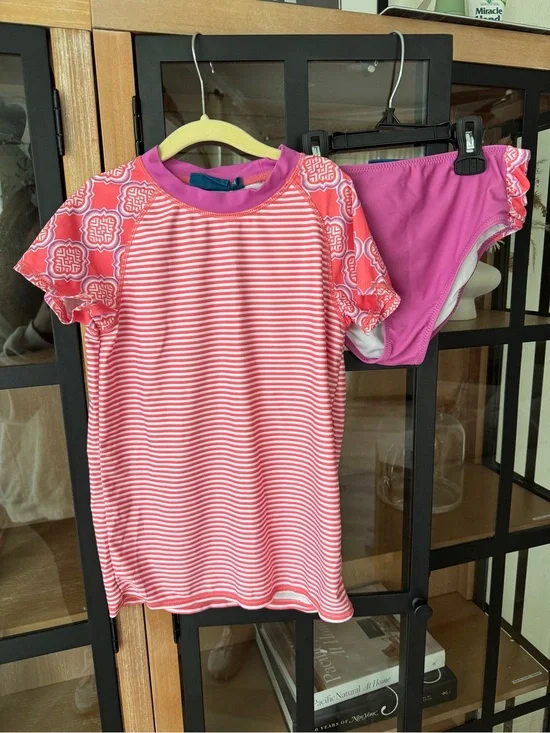 Cabana Life girls swimsuit set RashGuard top Bikini Bottoms UPF 50+ Short Sleeve