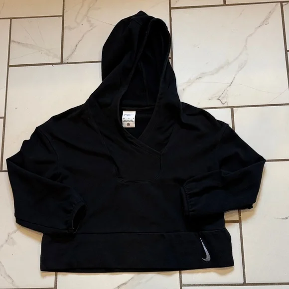 Cute, Classic Girls Nike Yoga Black Cropped Hoodie w/ Crossover Neck - M (9-10)