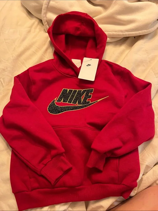 Nike Red Hoodie with Black and Gold Logo