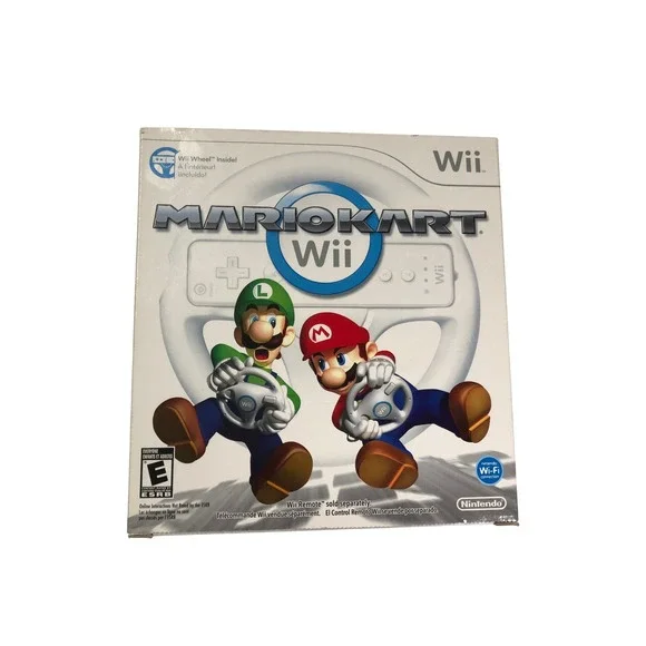 Mario Kart Wii Nintendo Game with Official Wii Wheel Accessory Boxed Bundle