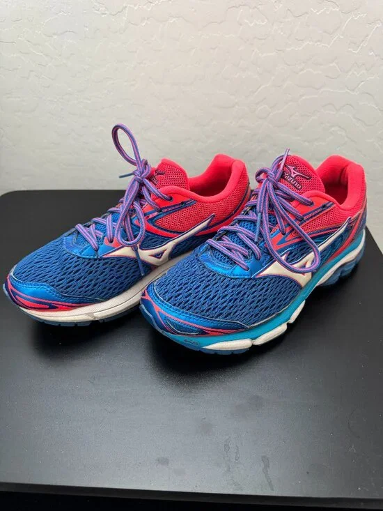 Mizuno Wave Inspire 13 Running Shoes Blue Pink Women's Size 8 Athletic Sneakers