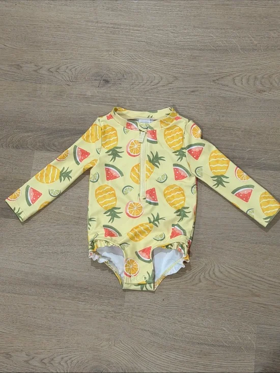 NWOT Carter’s Long-Sleeve Fruit-Print Kids Rashguard Swimsuit - 9M