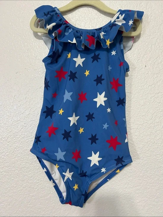 Hanna Andersson Blue One-Piece Swimsuit with Multicolored Stars