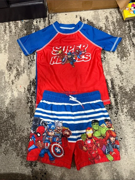 Kids Super Heroes Red and Blue Swim Set