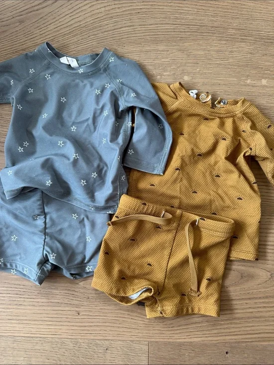 Baby boy two-Piece swim Sets in Slate & Mustard