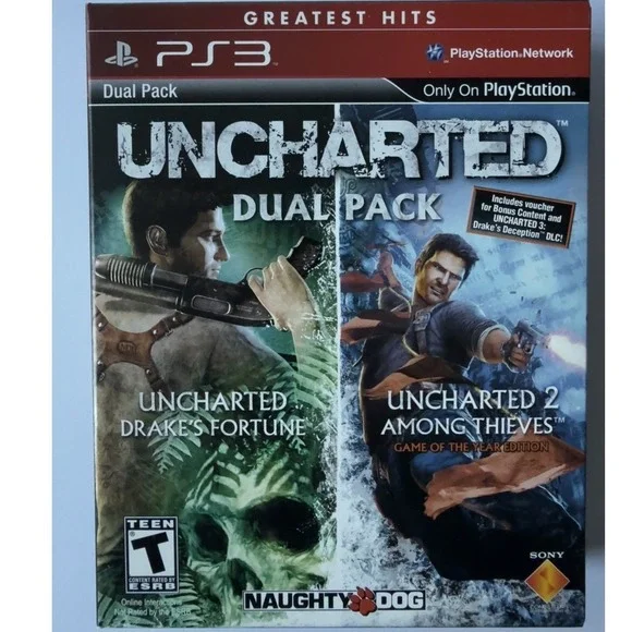 Uncharted Dual Pack 1‎ & 2 - Sony PlayStation 3 - CIB Slipcover & Both Manuals