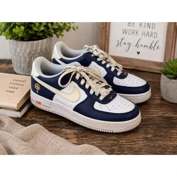 Nike Air Force 1 Low Sun Reactive Navy White Orange Kids Size 5