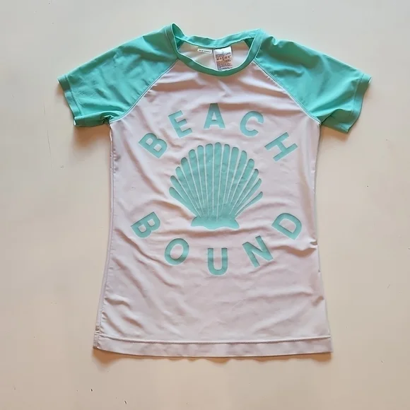 Old Navy extra large white green Beach Bound short sleeve rashguard