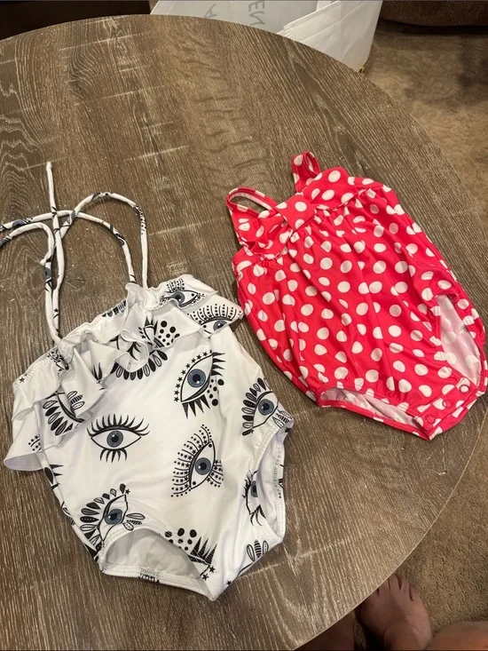 Lili Gaufrette Pink with White Polka Dot Kids Swim Bodysuit