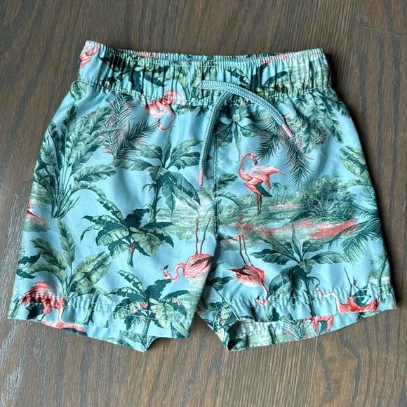 Old Navy Tropical Flamingo Swim Trunks Toddler Boys 18-24M Blue UPF