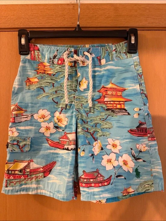Polo Ralph Lauren Kids Boys Floral Hawaiian Swim Board Shorts Asian Oriental 6