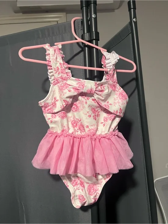 18 M Pink Floral Bow Tutu One-Piece Swimsuit