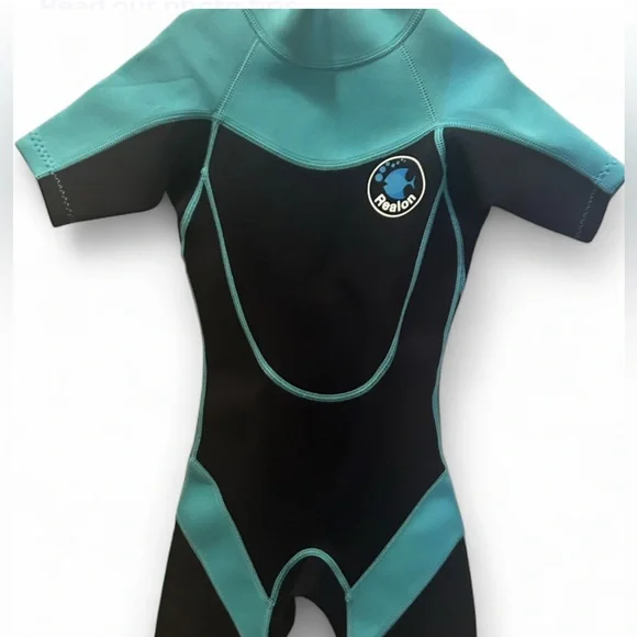 Realon Kids XS Shorty Wetsuit Blue & Black 90% Neoprene Swim Surf Water Sports