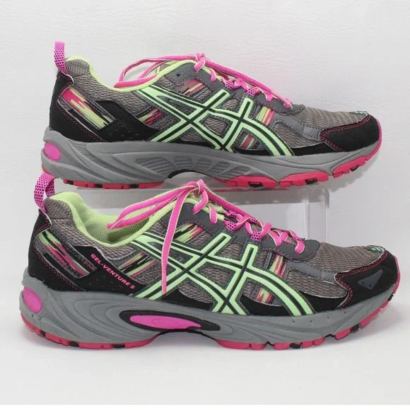 ASICS Gel-Venture 5 Womens Grey Neon Green Pink Trail Running Shoes T5N8N 11