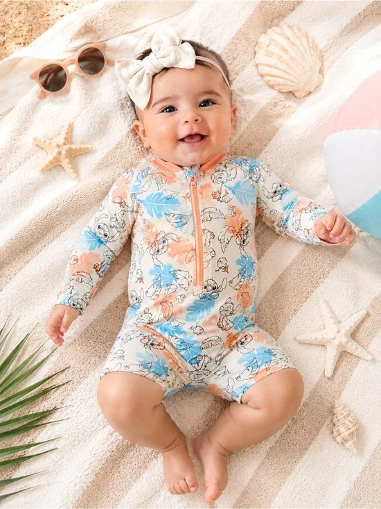 Disney Stitch Baby Rash Guard Swimsuit UPF 50+ 12M Tropical One Piece NWOT